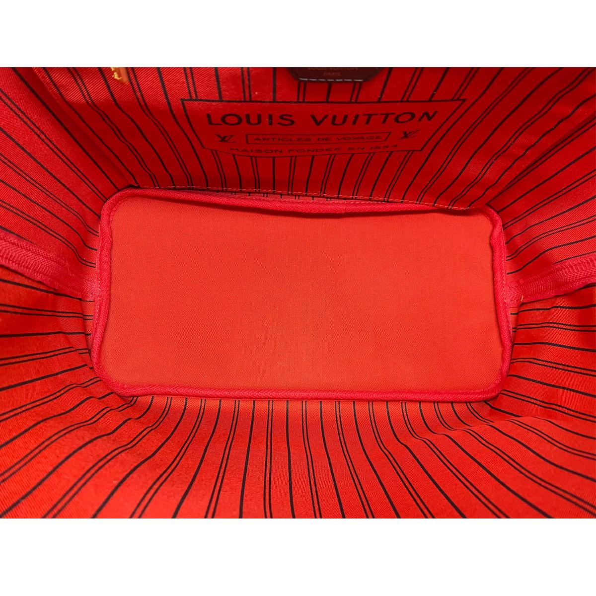 Black Louis Vuitton Neverfull MM Cherry Damier Ebene Leather Canvas Tote Handbag