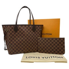 Louis Vuitton Neverfull MM Cherry Damier Ebene Leather Canvas Tote Handbag