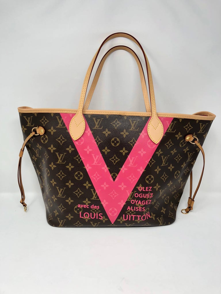 Louis Vuitton Neverfull Mm Limited Edition V Pink Brown At