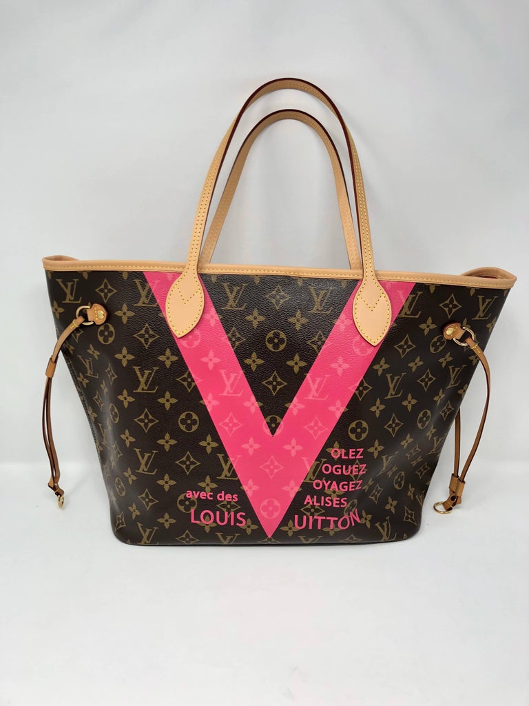 Louis Vuitton Neverfull MM Limited Edition V Pink Brown at 1stdibs