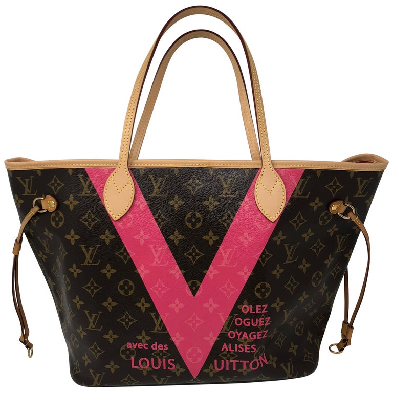 Louis Vuitton Neverfull MM Limited Edition V Pink Brown at 1stdibs