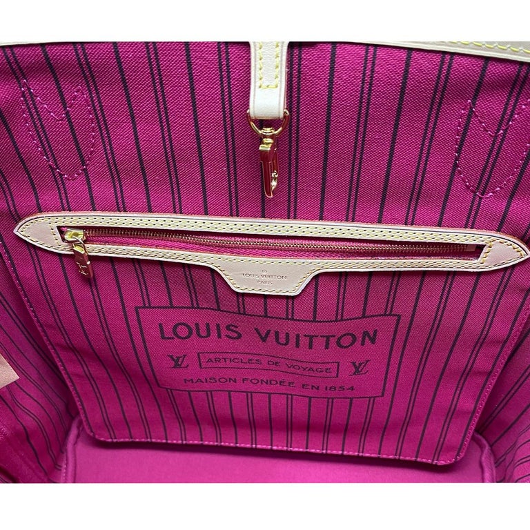 FASHIONPHILE on X: From cerise to beige and even peony, the Louis Vuitton  Neverfull offers a variety of interior colors to choose from. Pictured is a Damier  Azur lined in Rose Ballerine