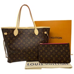 Louis Vuitton Neverfull MM Peony Monogram Leather Canvas Tote Handbag 