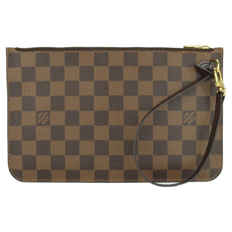 Louis Vuitton Neverfull MM Pochette Pouch Damier Ebène with Red
