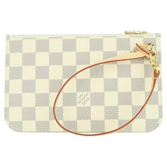 Used Louis Vuitton Neverfull PM Pochette Pouch in Damier Azur with Beige Interior