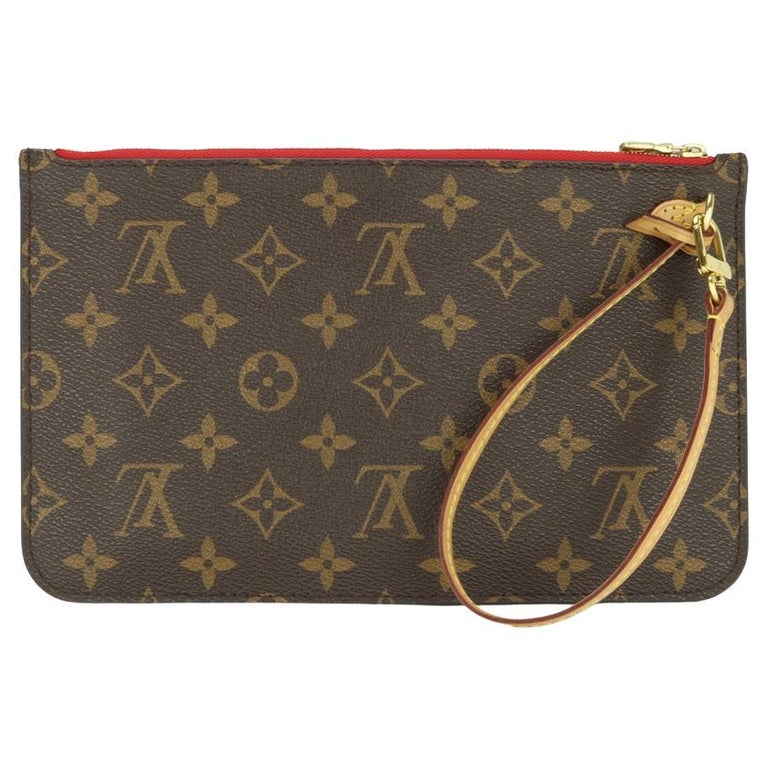 Louis Vuitton Neverfull MM Pochette Pouch in Monogram with Red