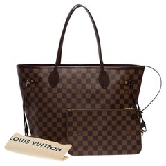 Bolso Louis Vuitton Neverfull MM Tote de lona Damier marrón, GHW