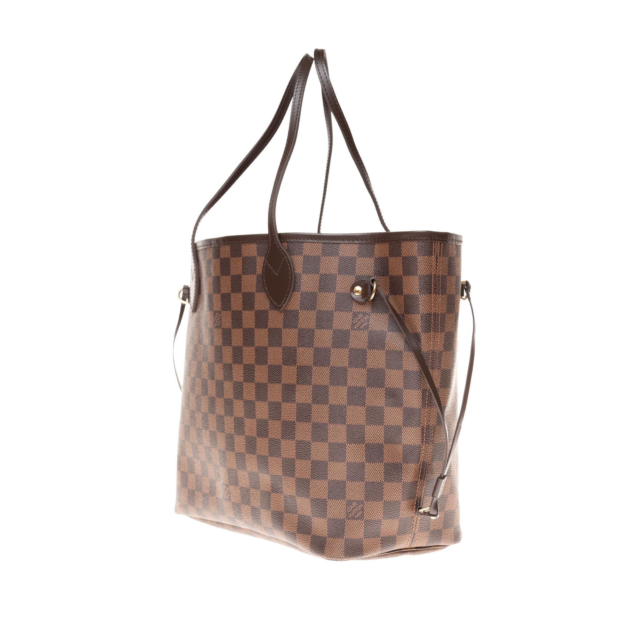 Louis Vuitton Neverfull MM Tote in brown damier canvas with pouch im Zustand „Gut“ in Paris, IDF