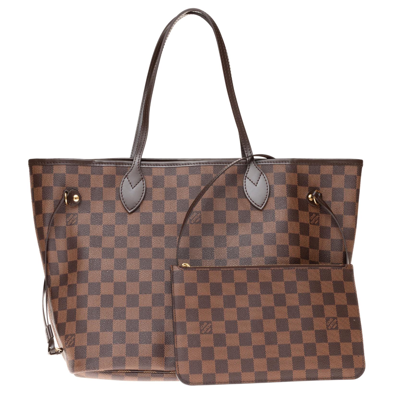 Louis Vuitton Neverfull MM Tote in brown damier canvas with pouch