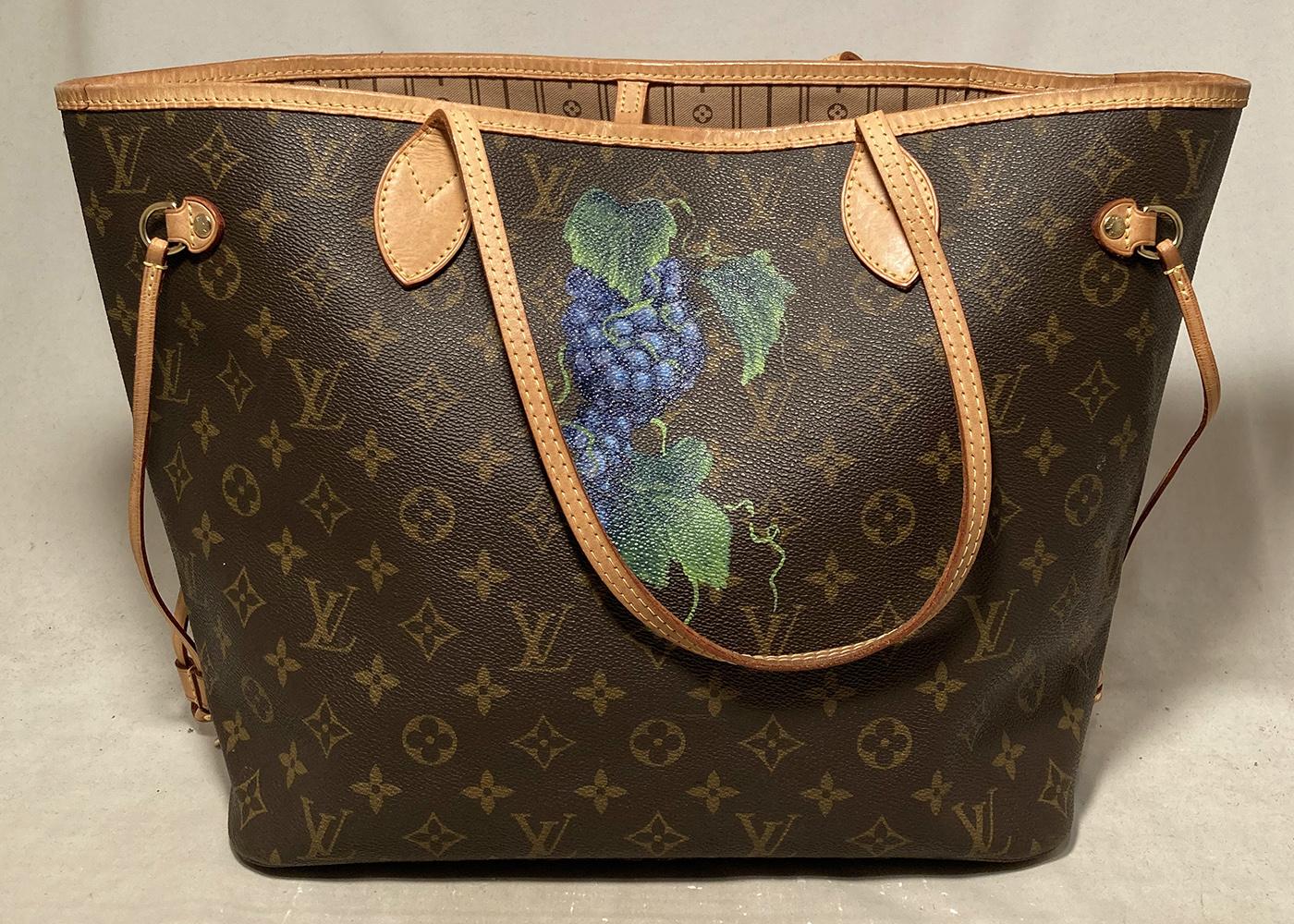 Black Louis Vuitton Neverfull MM with Hand Painted Grapes