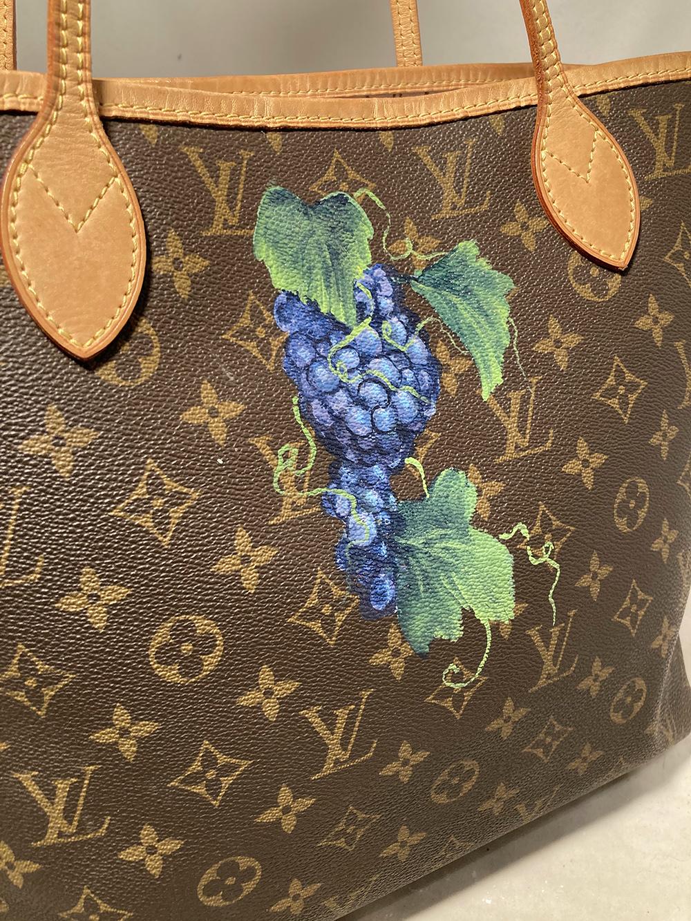 Louis Vuitton Neverfull MM with Hand Painted Grapes 2