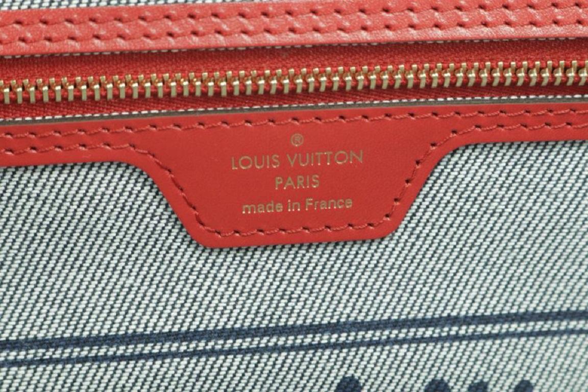 Louis Vuitton Neverfull Mm mit Beutel 850999 Blau X Rot Monogramm Denim Patchwork im Zustand „Neu“ im Angebot in Dix hills, NY