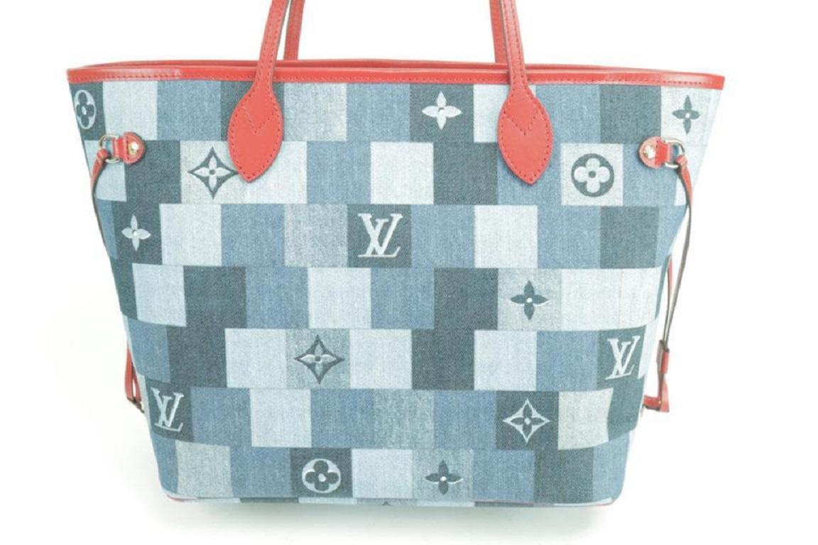 Women's Louis Vuitton Neverfull Mm with Pouch 850999 Blue X Red Monogram Denim Patchwork For Sale