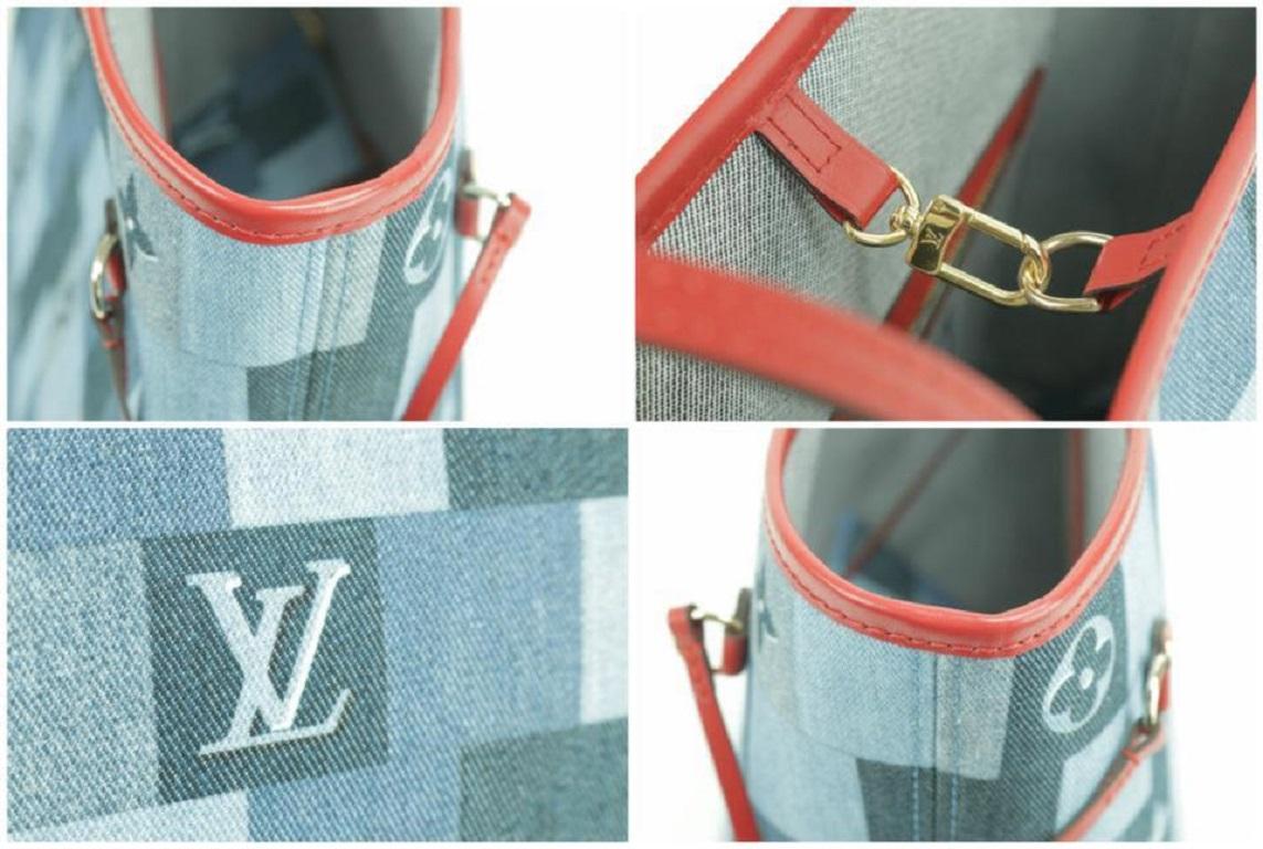 Louis Vuitton Neverfull Mm with Pouch 850999 Blue X Red Monogram Denim Patchwork For Sale 1