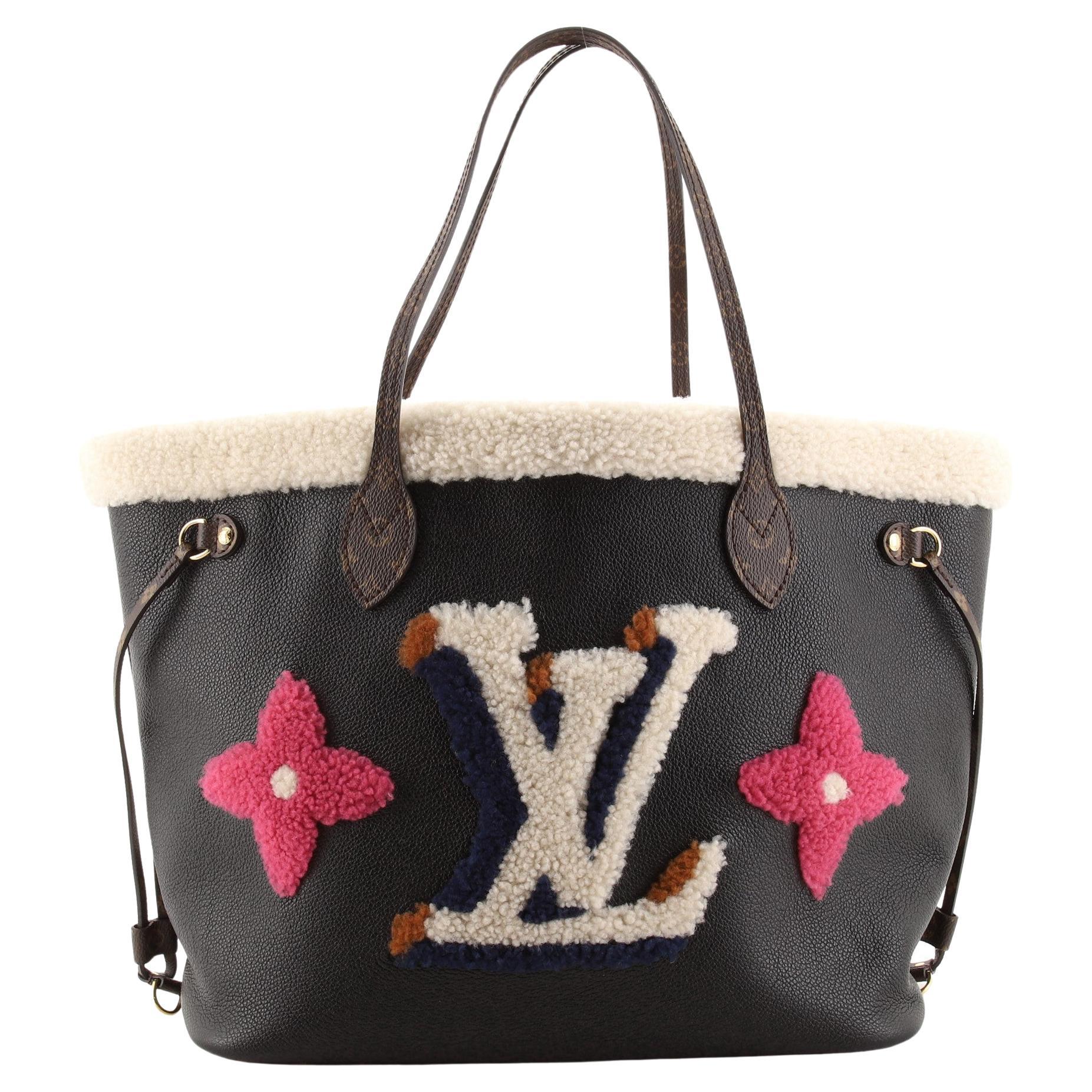Louis Vuitton Neverfull NM Tote Leather and Monogram Teddy Shearling MM