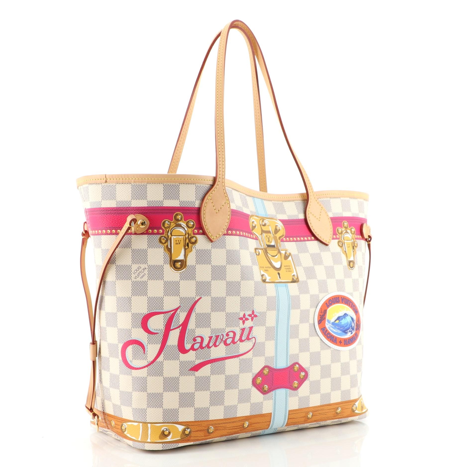 Louis Vuitton Neverfull NM Tragetasche Limited Edition Cities Damier Sommer Koffer MM (Beige)