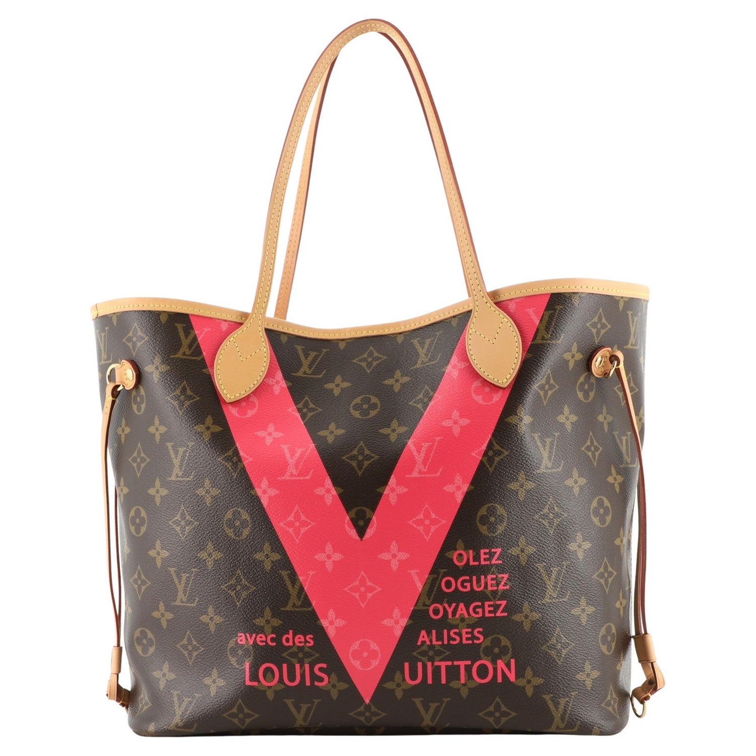 Louis Vuitton Neverfull MM Limited Edition V Pink Brown at 1stDibs