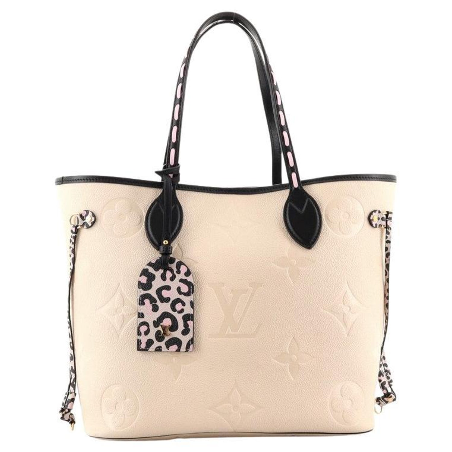 Louis Vuitton Neverfull MM Handbag Monogram Embossed And Leopard