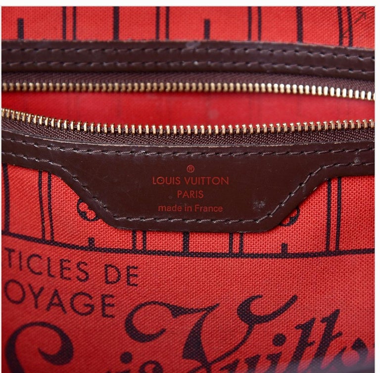 Louis Vuitton Neverfull PM Tote Bag - Damier Ebene   Canvas , Red Interior In Good Condition For Sale In New York, NY