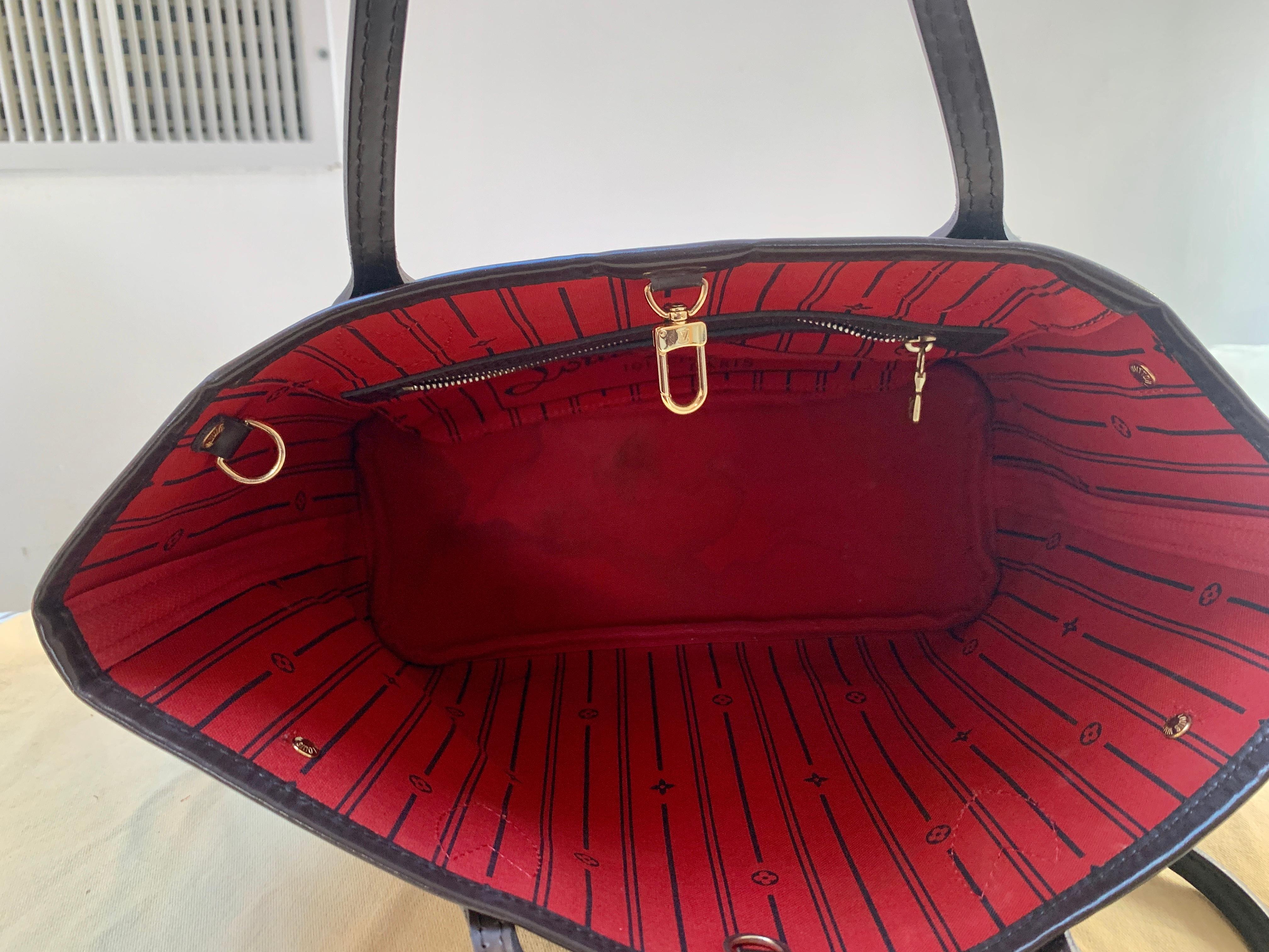 Black Louis Vuitton Neverfull PM Tote Bag - Damier Ebene   Canvas , Red Interior