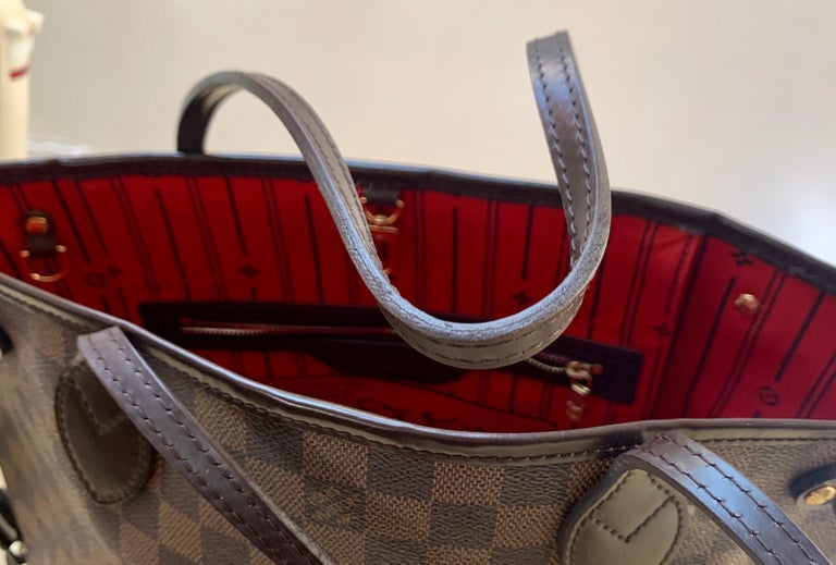 Louis Vuitton Neverfull PM Tote Bag - Damier Ebene   Canvas , Red Interior For Sale 2
