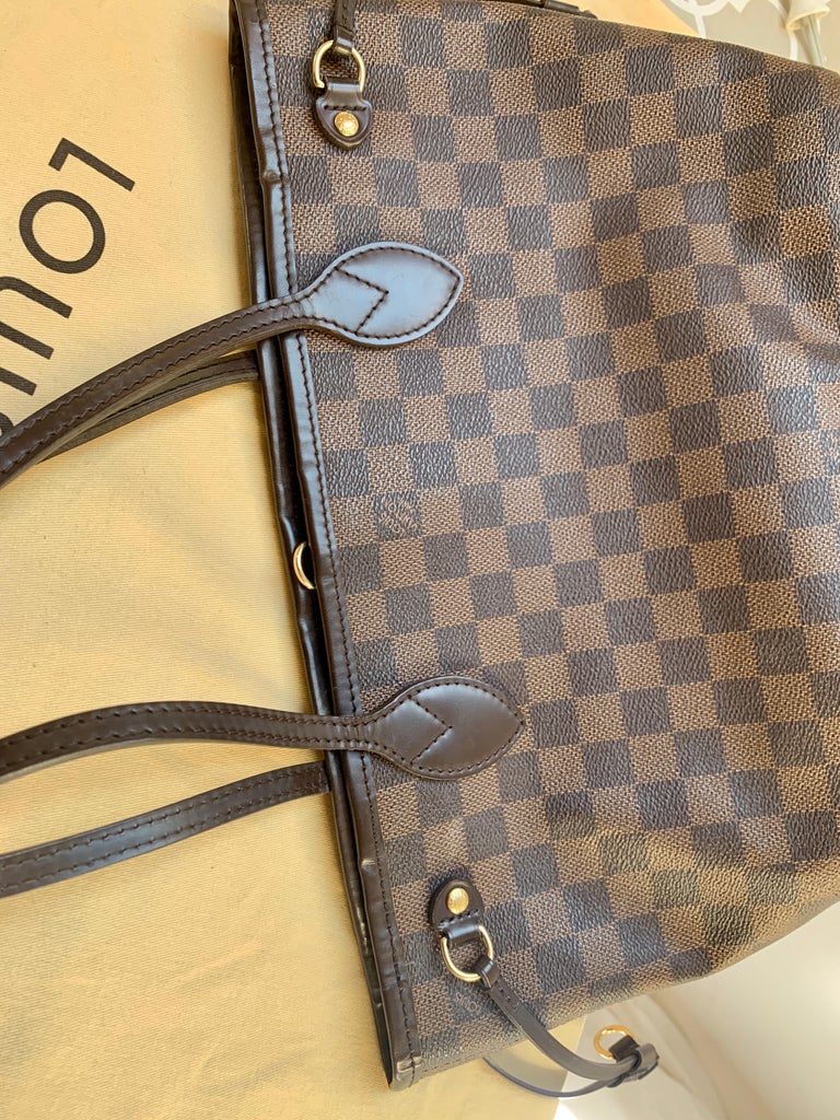 Louis Vuitton Neverfull PM Tote Bag - Damier Ebene   Canvas , Red Interior For Sale 3