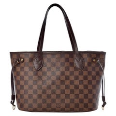 Used Louis Vuitton Neverfull PM Tote Bag - Damier Ebene   Canvas , Red Interior