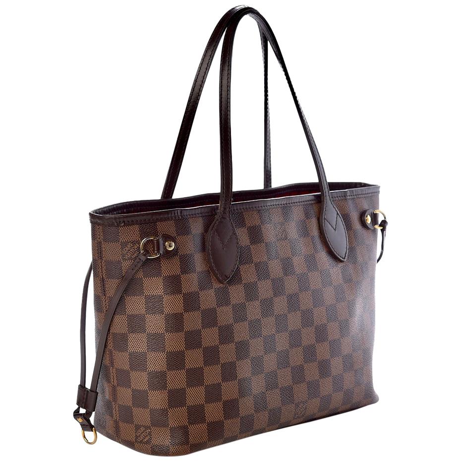 Louis Vuitton Neverfull PM Tote Bag - Damier Ebene   Canvas Tote, Red Interior