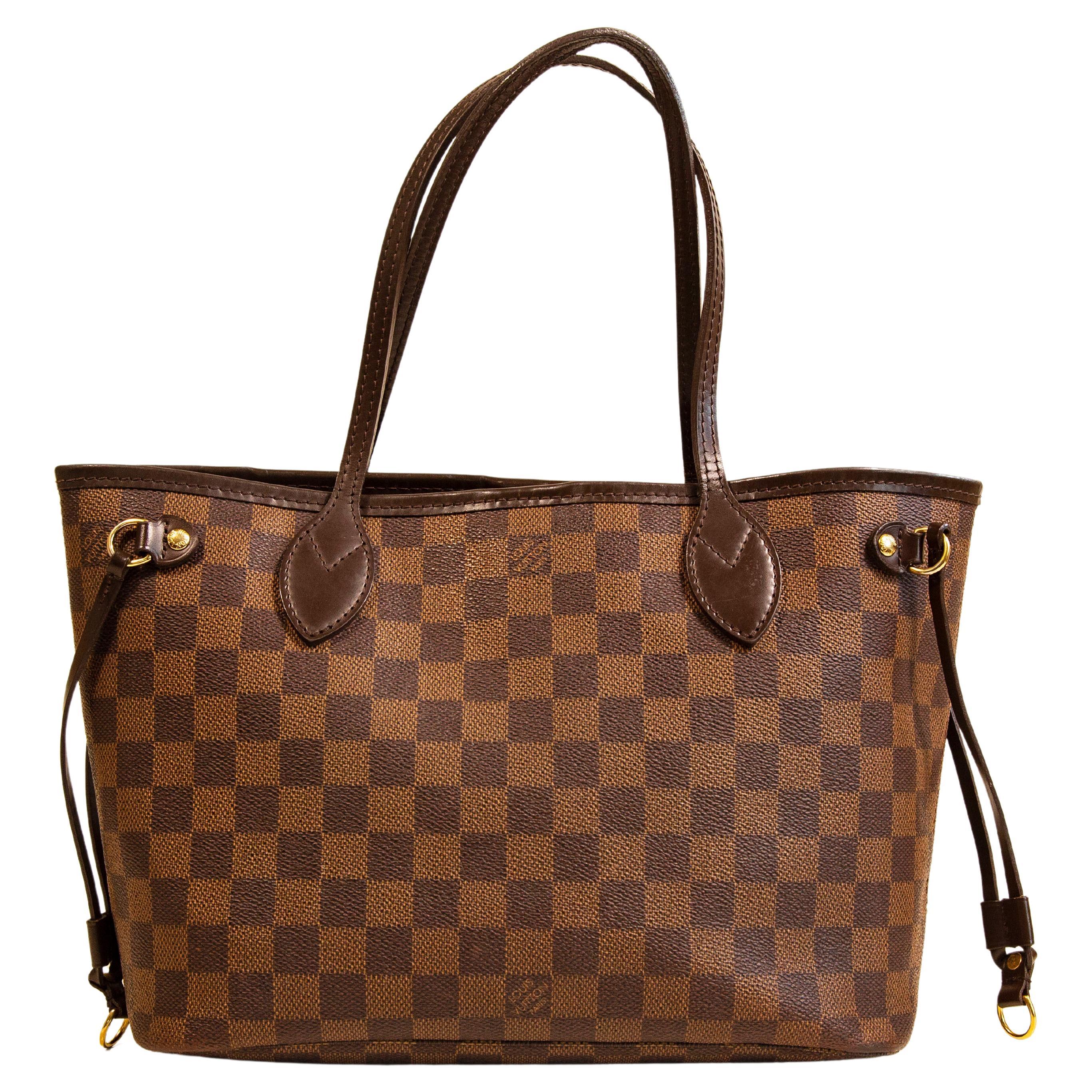 Louis Vuitton Neverfull PM Tote Shoulder Bag in Damier Ebene For Sale