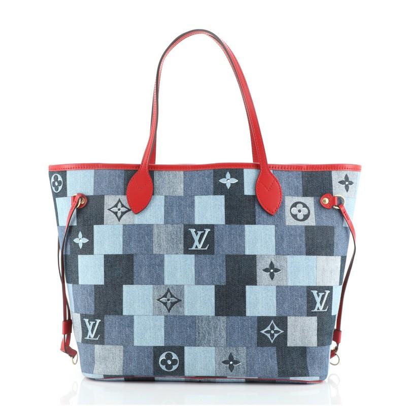 Gray Louis Vuitton Neverfull Tote Damier and Monogram Patchwork Denim MM