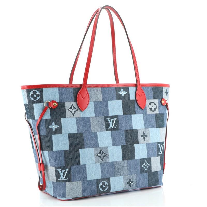 Gray Louis Vuitton Neverfull Tote Damier and Monogram Patchwork Denim MM