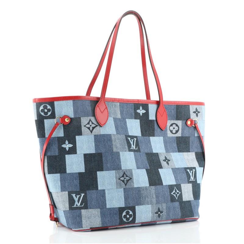 Gray Louis Vuitton Neverfull Tote Damier and Monogram Patchwork Denim MM