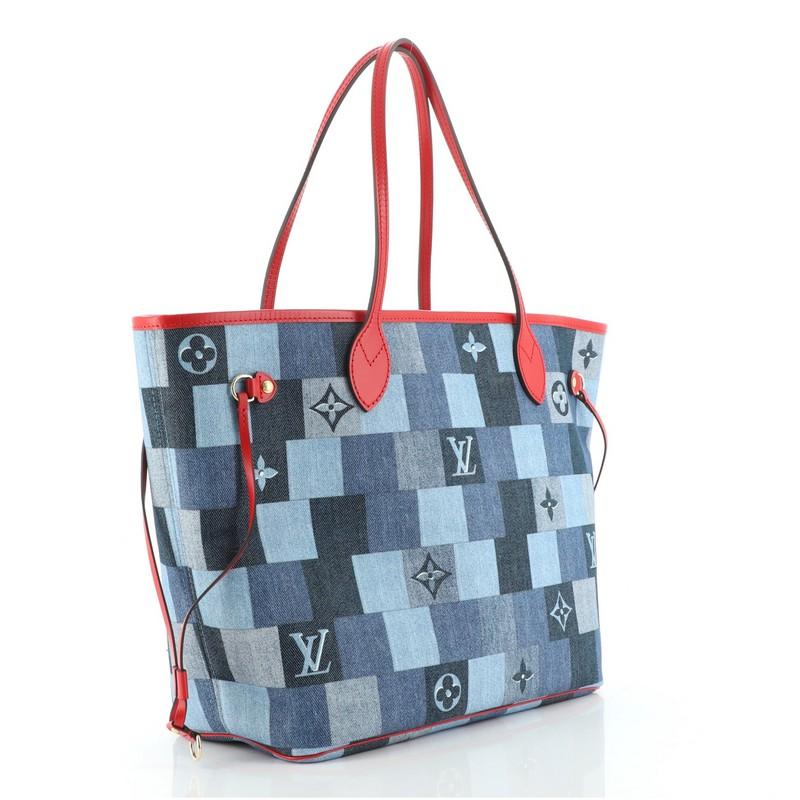 Gray Louis Vuitton Neverfull Tote Damier and Monogram Patchwork Denim MM