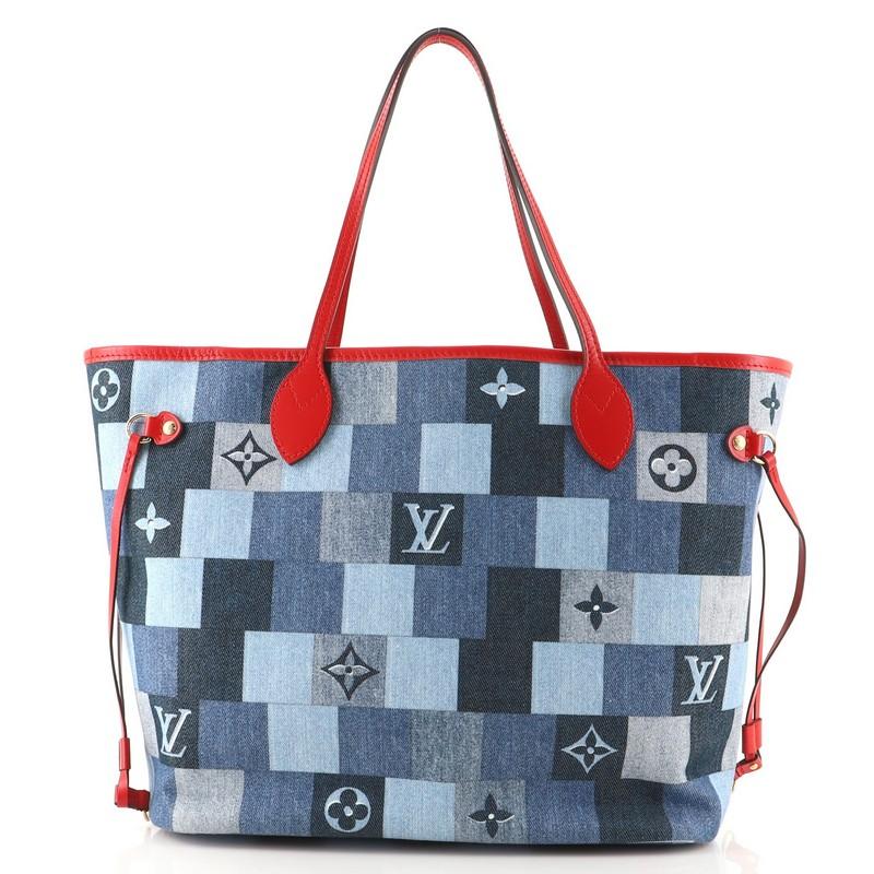 Gray Louis Vuitton Neverfull Tote Damier and Monogram Patchwork Denim MM