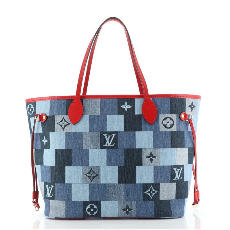 Louis Vuitton Neverfull Tote Damier and Monogram Patchwork Denim MM In Good Condition In NY, NY