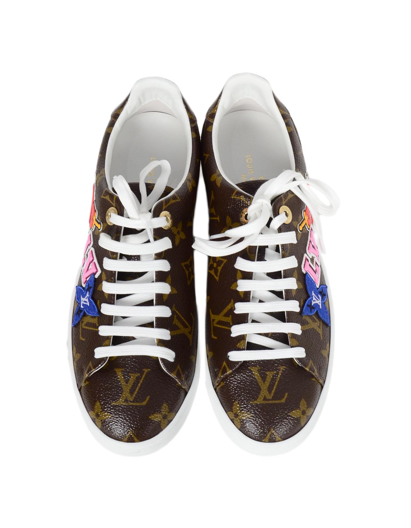 Gray Louis Vuitton New 2018 Monogram Frontrow Patchwork Sneakers sz 37.5