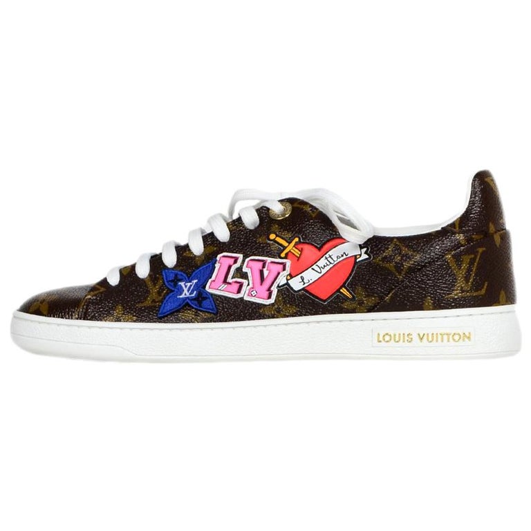 Louis Vuitton New 2018 Monogram Frontrow Patchwork Sneakers sz 37.5 For Sale at 1stdibs