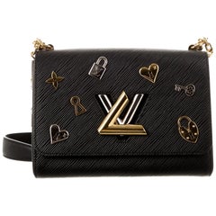 Louis Vuitton NEW Black Leather Gold Logo Charm Small Evening