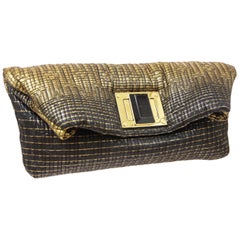Louis Vuitton NEW Black Monogram Leather Gold Fold Envelope Evening Clutch Bag
