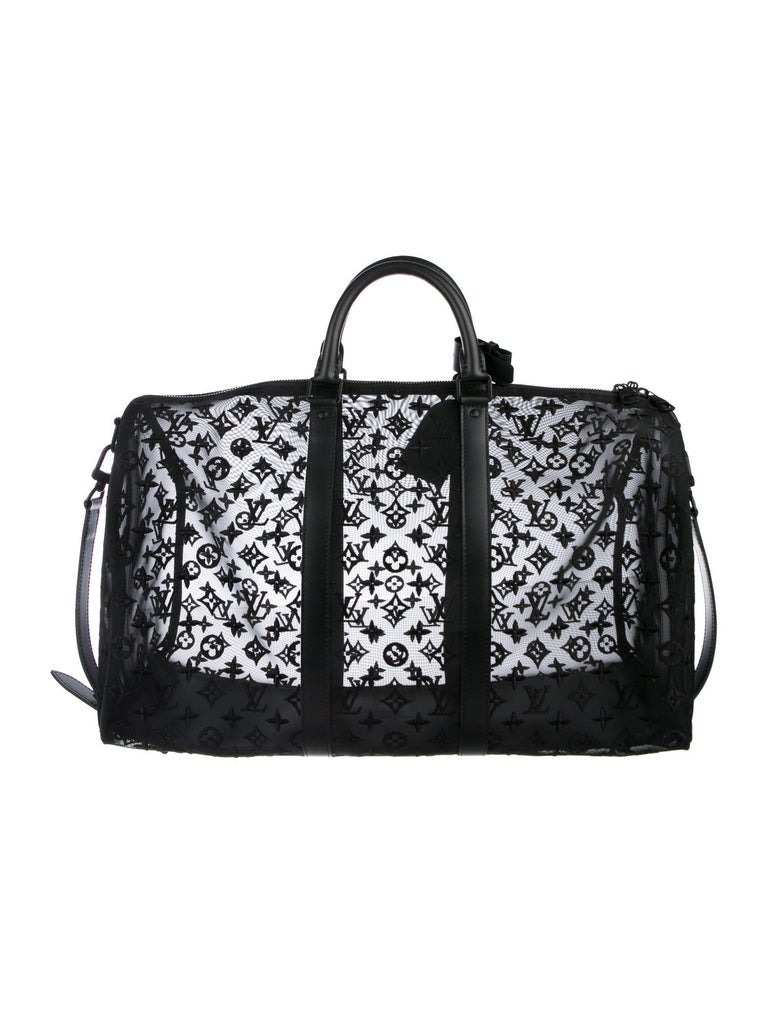 Louis Vuitton NEW Black Monogram Mesh Large Carryall Weekender Duffle Men's  Bag