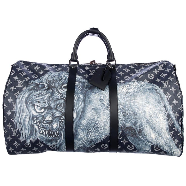 Louis Vuitton NEW Blue Mono Men&#39;s Women&#39;s Top Handle Travel Duffle Bag in Box For Sale at 1stdibs