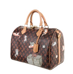 Louis Vuitton NEW Brown Orange Red Mono Cat Speedy 30 Top Handle Shoulder Bag