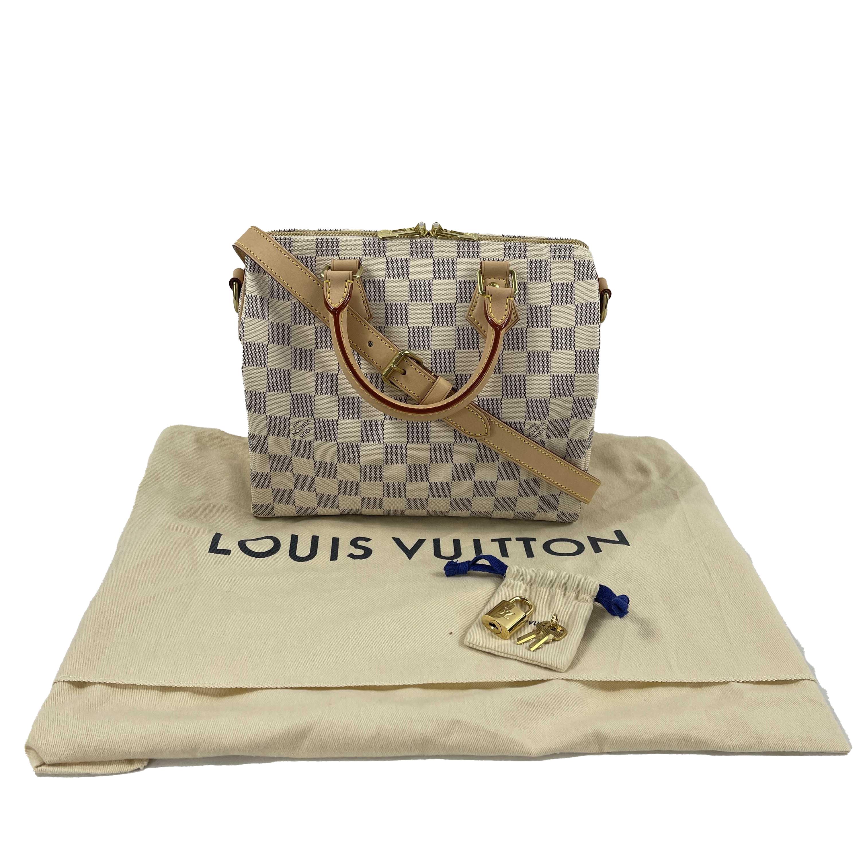 Women's Louis Vuitton New Damier Azur Speedy 25 Bandouliere Top Handle Bag w/ Strap