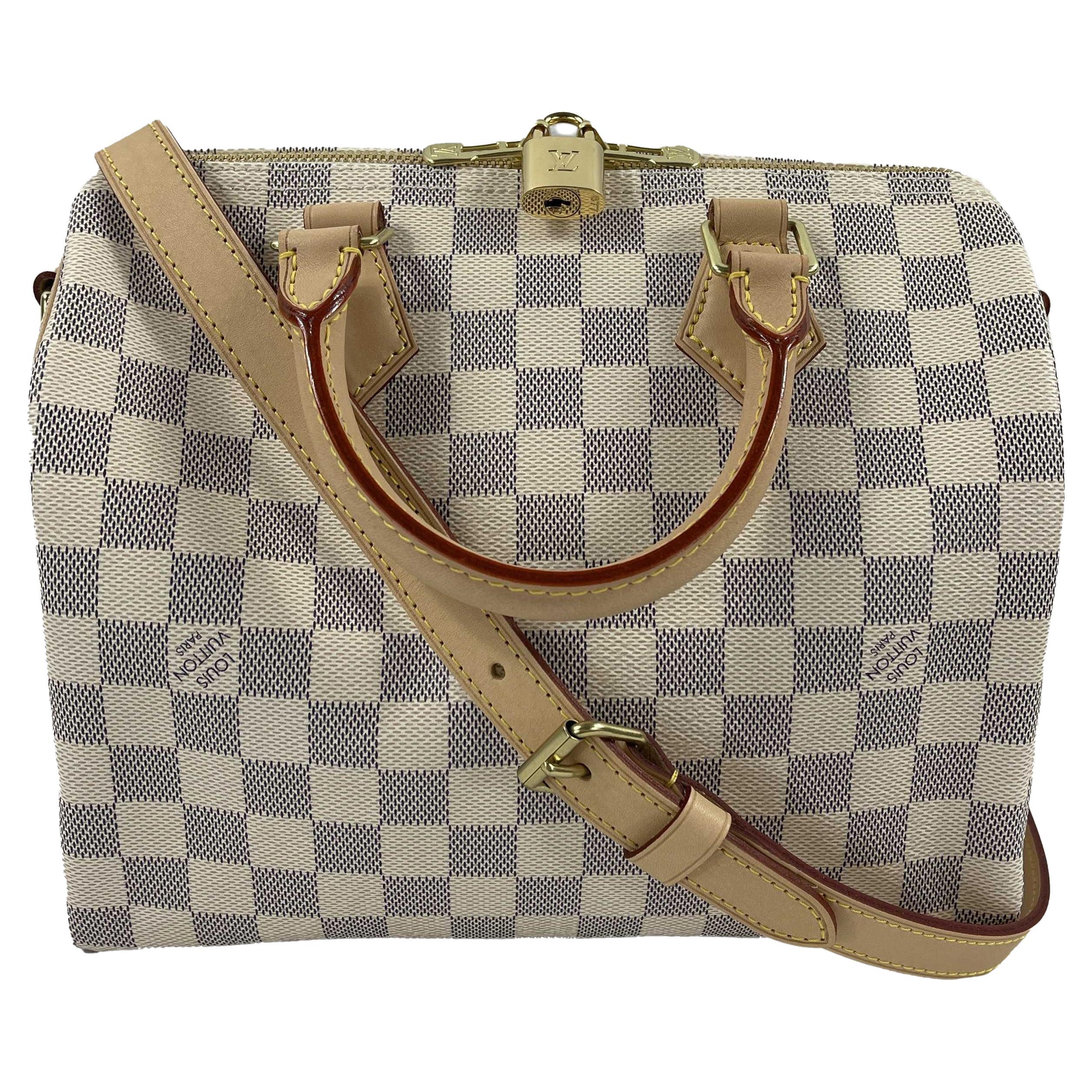 Louis Vuitton New Damier Azur Speedy 25 Bandouliere Top Handle Bag w/ Strap