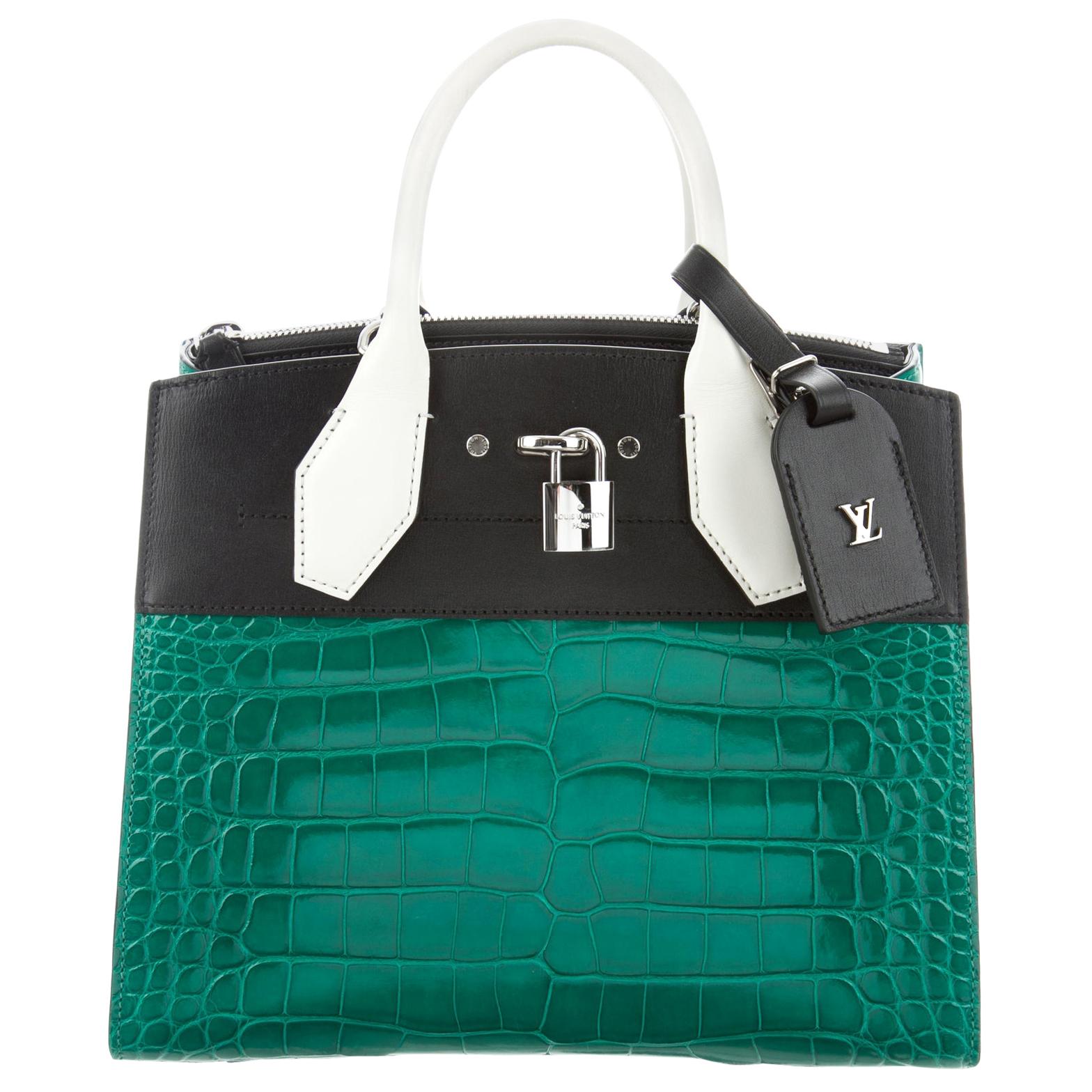 Louis Vuitton NEW Green White Black Alligator Exotic Skin Top Handle Satchel Bag
