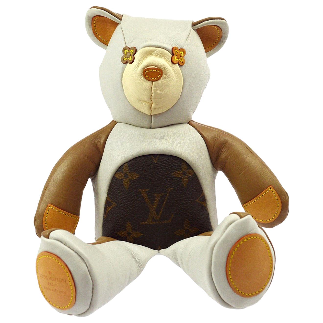 Louis Vuitton NEW Ivory Brown Monogram Canvas Leather Toy Novelty Teddy Bear