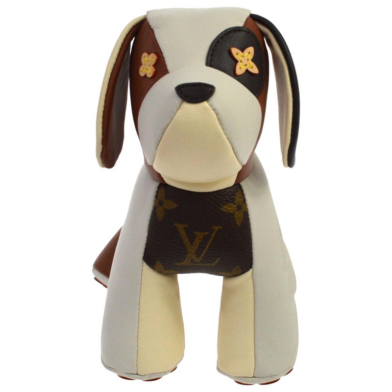 Louis Vuitton NEW Ivory Brown Monogram Leather Toy Novelty Puppy Pet in Box  For Sale at 1stDibs