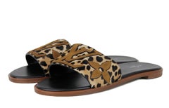 Louis Vuitton NEW Leopard Print Calf Hair Lock It Logo Flat Slide Sandals sz 39