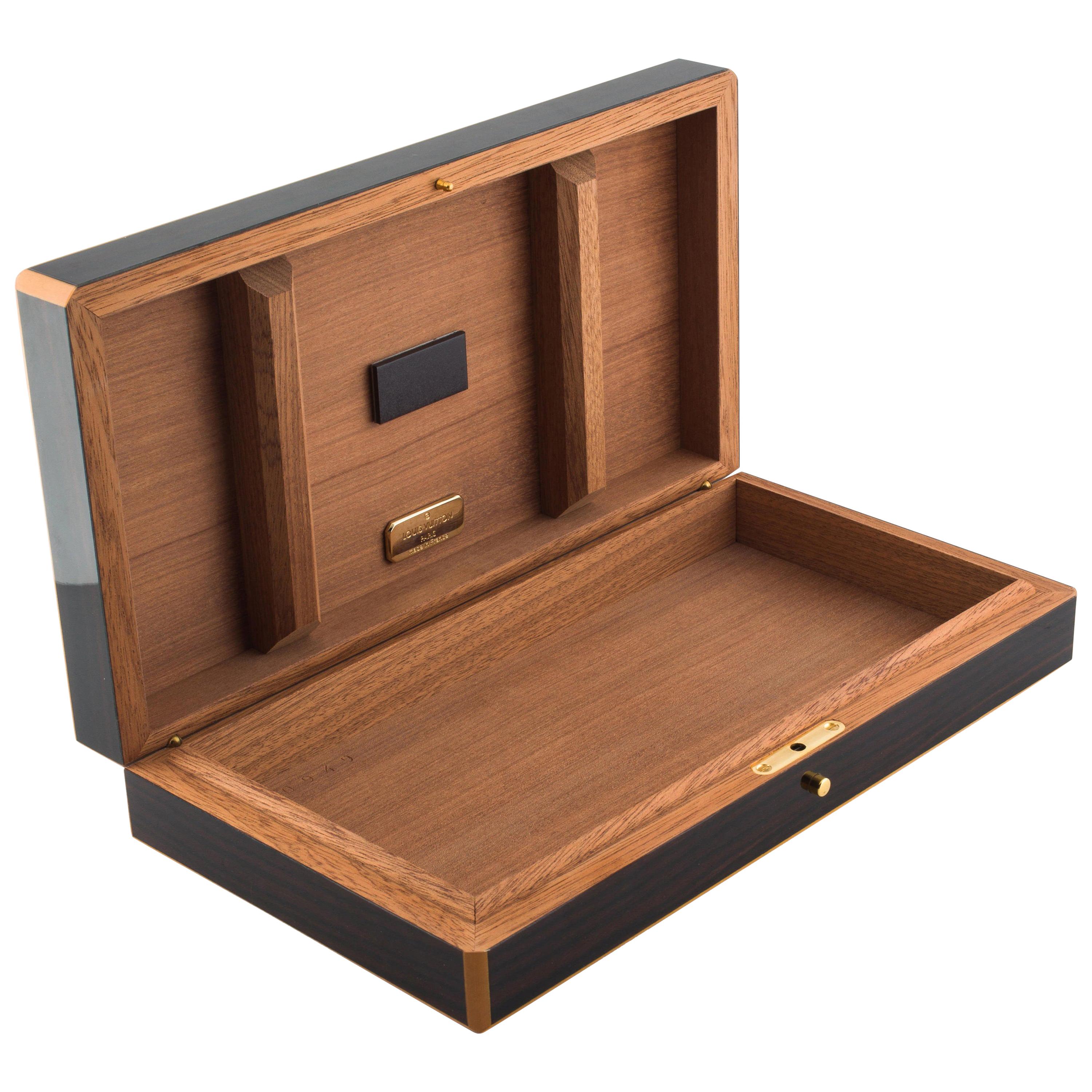 Louis Vuitton NEW Men's Brown Wooden Gold Logo Cigar Storage Case in Box