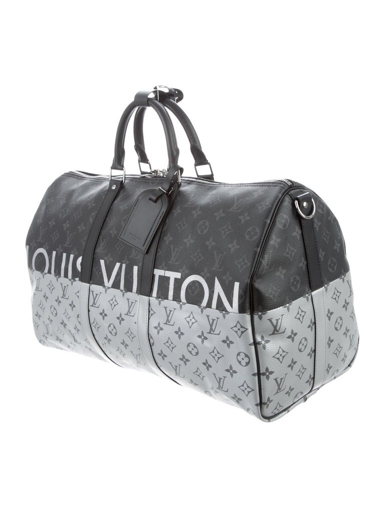 Louis Vuitton NEW Monogram Black Silver Top Handle Men&#39;s Travel Duffle Bag at 1stdibs